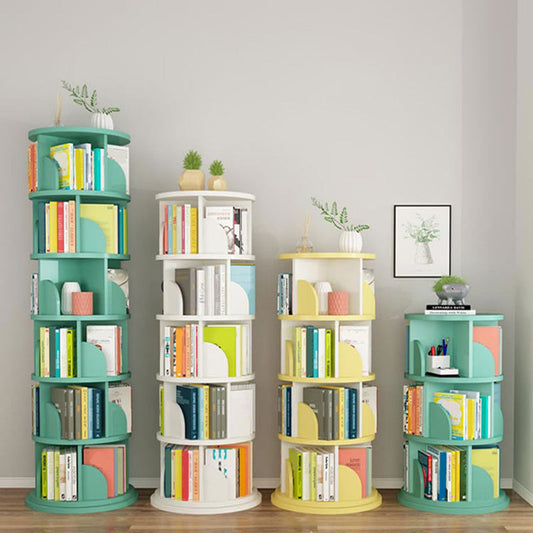 Modern Wooden Rotatable Storage Bookshelf Home Round Bookcase