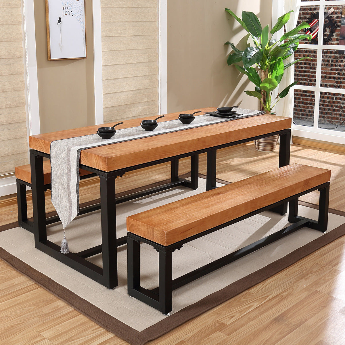 Mid-Century Modern Solid Wood Bench Rectangle Seating Bench with Legs Clearhalo 'Benches' 'Chairs & Seating' 'furn' 'furn_benches' 'Furniture' 'Living Room Furniture' 6433081