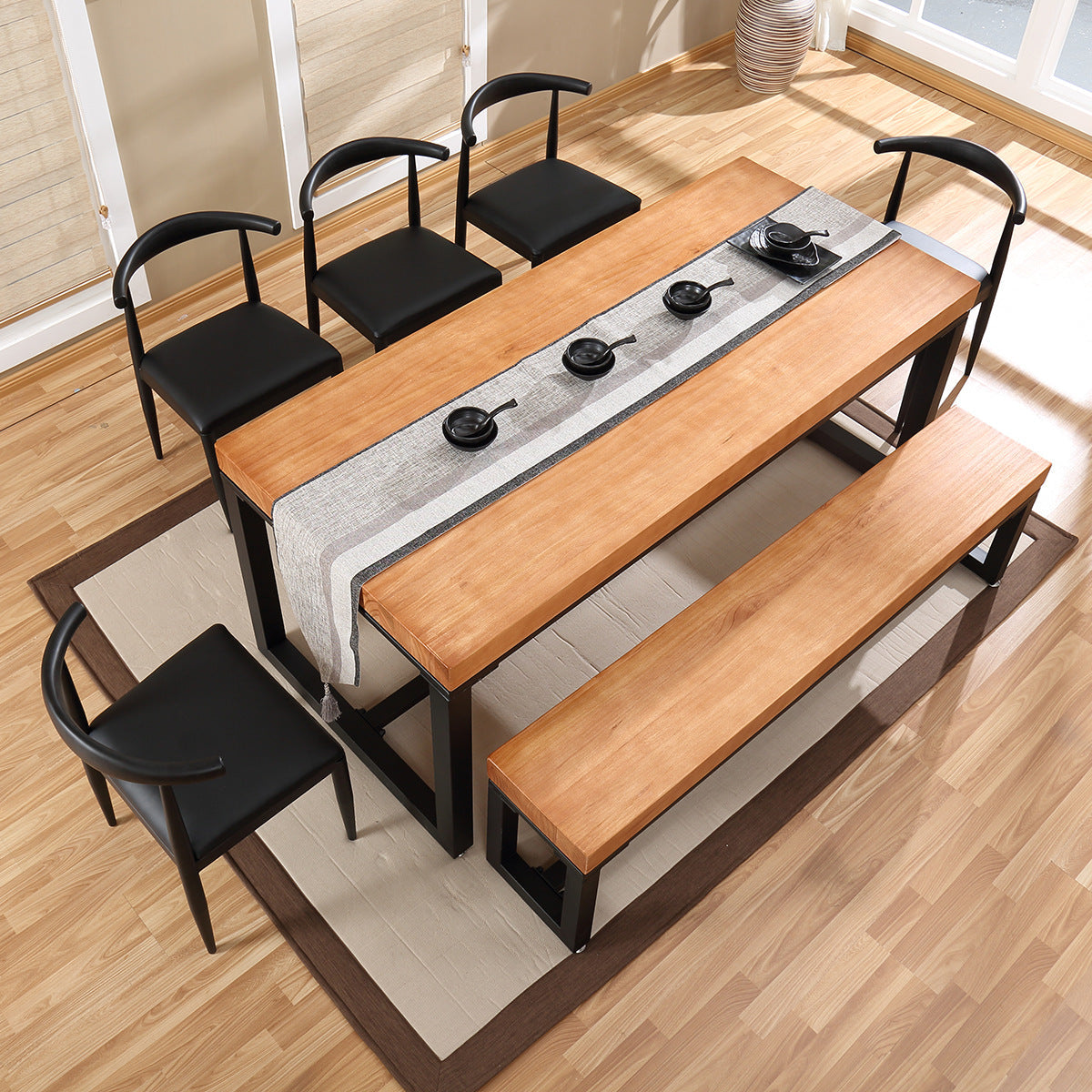 Mid-Century Modern Solid Wood Bench Rectangle Seating Bench with Legs Clearhalo 'Benches' 'Chairs & Seating' 'furn' 'furn_benches' 'Furniture' 'Living Room Furniture' 6433082