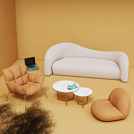 Modern Curved Loveseat Tight Seat Solid Color Sloped Arms Sofa