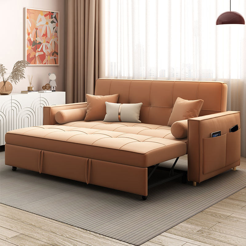 Faux Leather Convertible Sofa Bed with Pillows in Orange for Apartment Clearhalo 'furn' 'furn_sofas' 'Furniture' 'Living Room Furniture' 'Sofa' 'sofas' 6433400