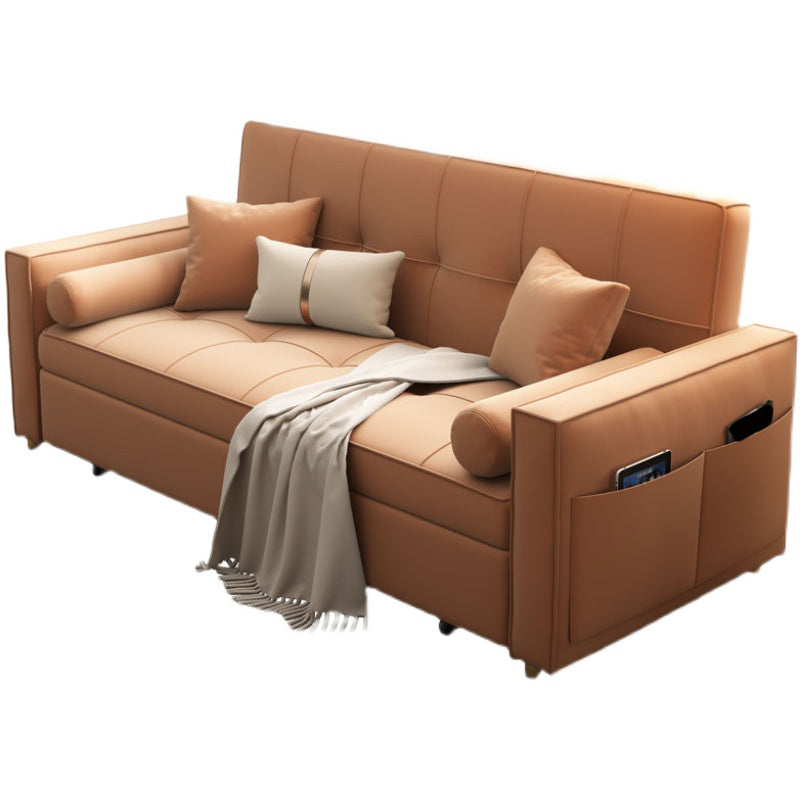 Faux Leather Convertible Sofa Bed with Pillows in Orange for Apartment Clearhalo 'furn' 'furn_sofas' 'Furniture' 'Living Room Furniture' 'Sofa' 'sofas' 6433402
