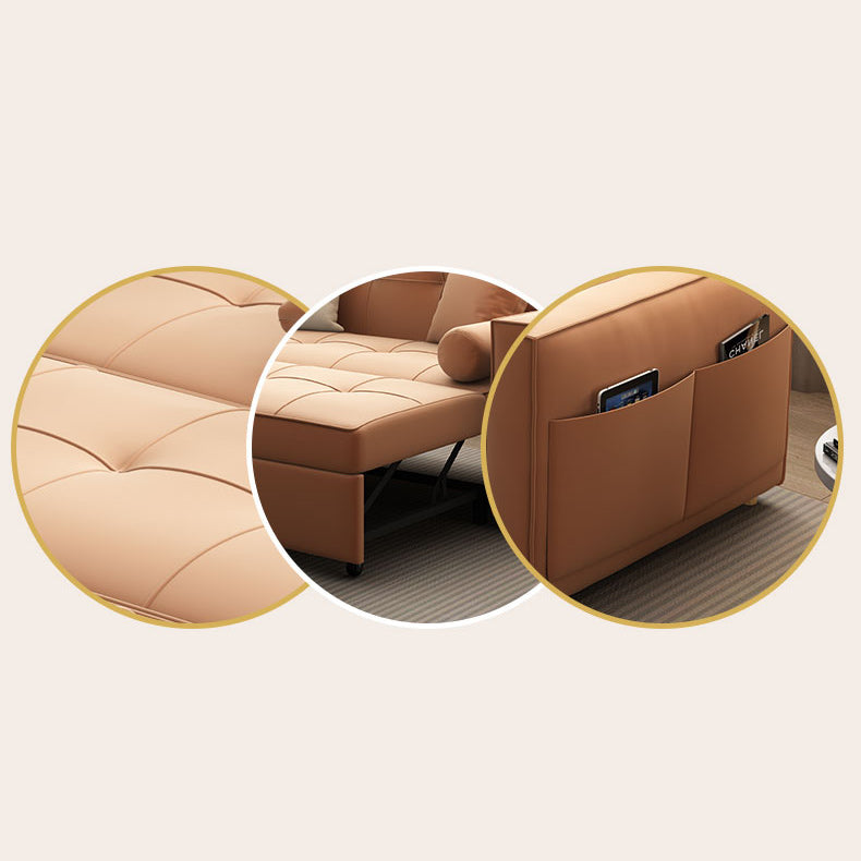 Faux Leather Convertible Sofa Bed with Pillows in Orange for Apartment Clearhalo 'furn' 'furn_sofas' 'Furniture' 'Living Room Furniture' 'Sofa' 'sofas' 6433403