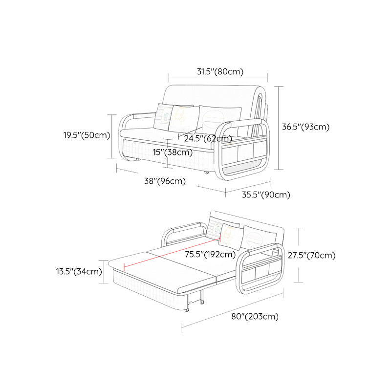 Pillow Included Sofa Futon Cushion Back Round Arms Convertible Sofa