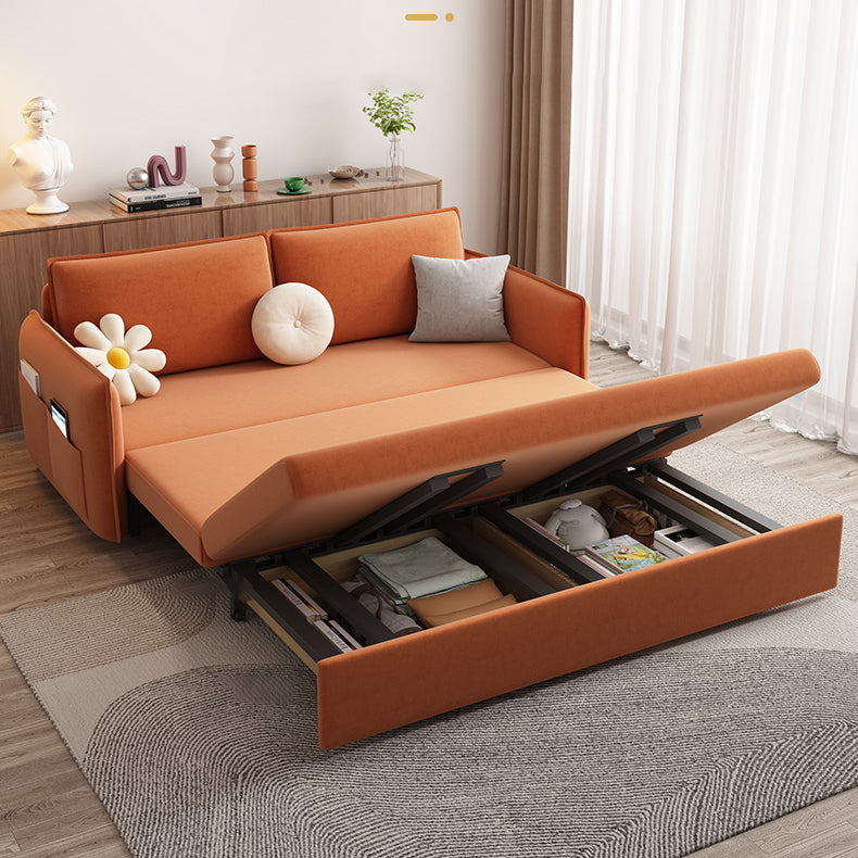 Modern Orange Seating Convertible Sofa Bed with Pillows for Apartment