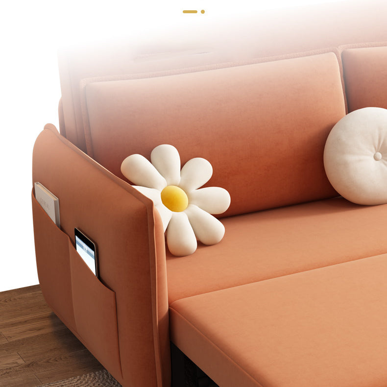 Modern Orange Seating Convertible Sofa Bed with Pillows for Apartment