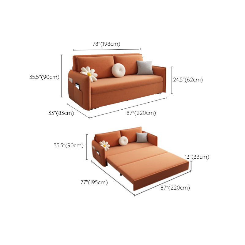 Modern Orange Seating Convertible Sofa Bed with Pillows for Apartment