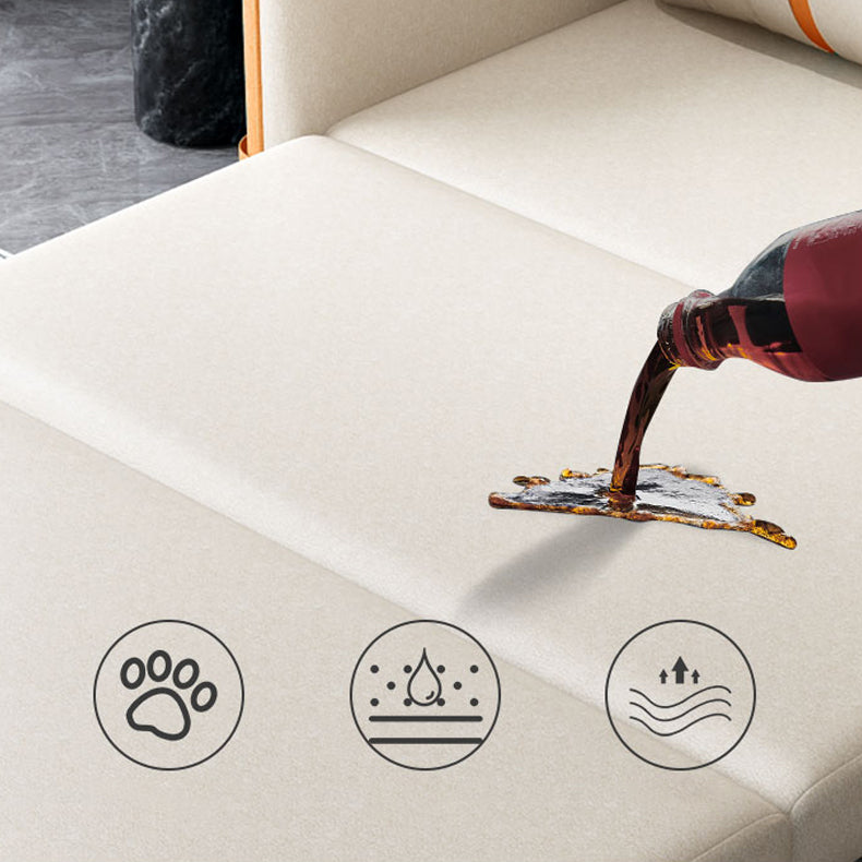 Convertible Stain Resistant Sofa Bed Faux Leather Seating in Orange and Beige