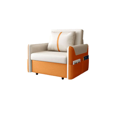 Convertible Stain Resistant Sofa Bed Faux Leather Seating in Orange and Beige