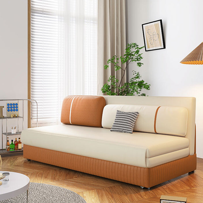 ベージュとオレンジのフェイクレザーコンバーチブルソファベッドステイン耐性シート