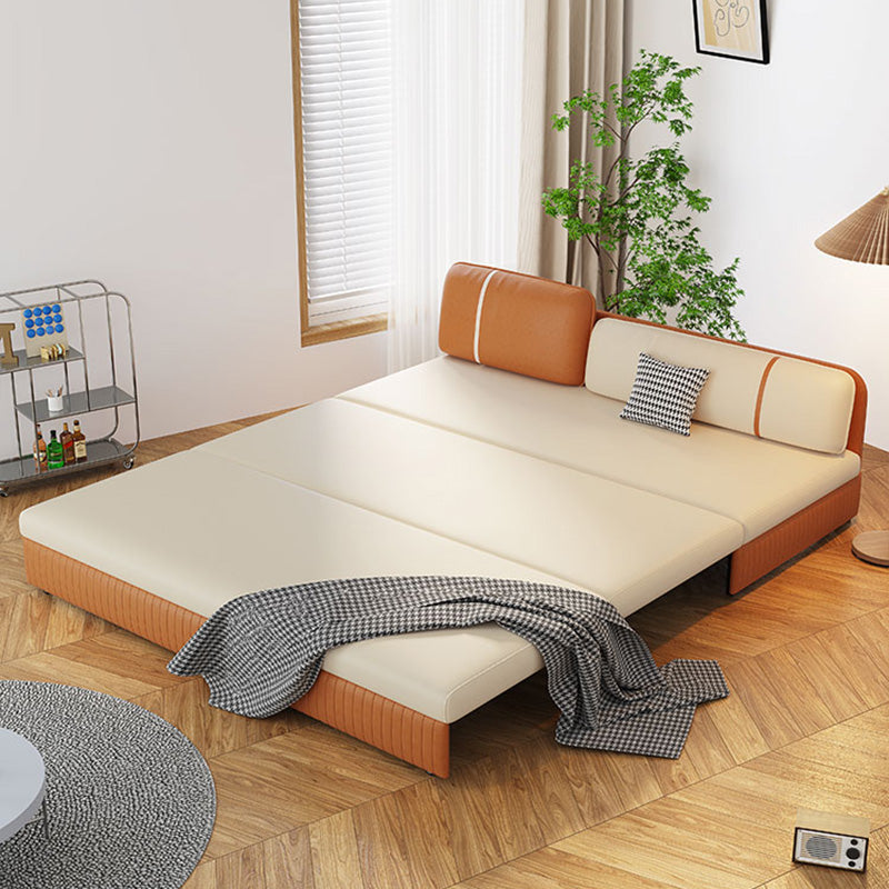 ベージュとオレンジのフェイクレザーコンバーチブルソファベッドステイン耐性シート