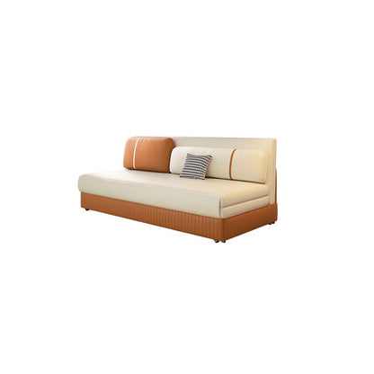 Faux Leather Convertible Sofa Bed Stain Resistant Seating in Beige and Orange