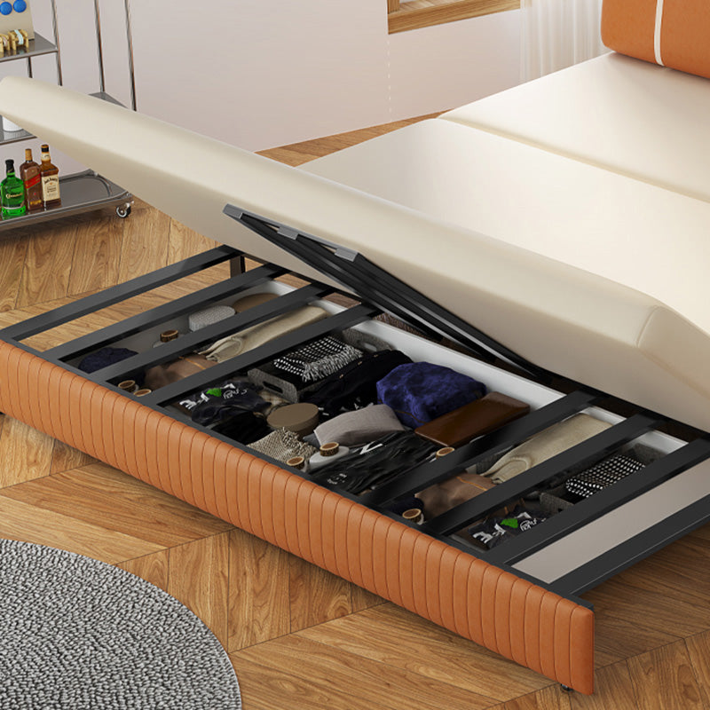 ベージュとオレンジのフェイクレザーコンバーチブルソファベッドステイン耐性シート