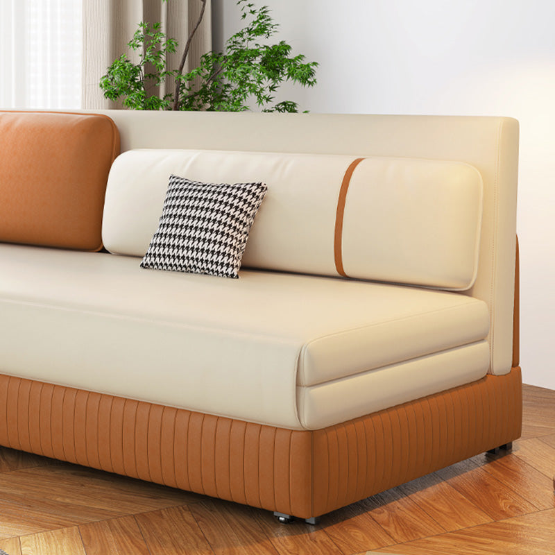 Faux Leather Convertible Sofa Bed Stain Resistant Seating in Beige and Orange Clearhalo 'furn' 'furn_sofas' 'Furniture' 'Living Room Furniture' 'Sofa' 'sofas' 6433622