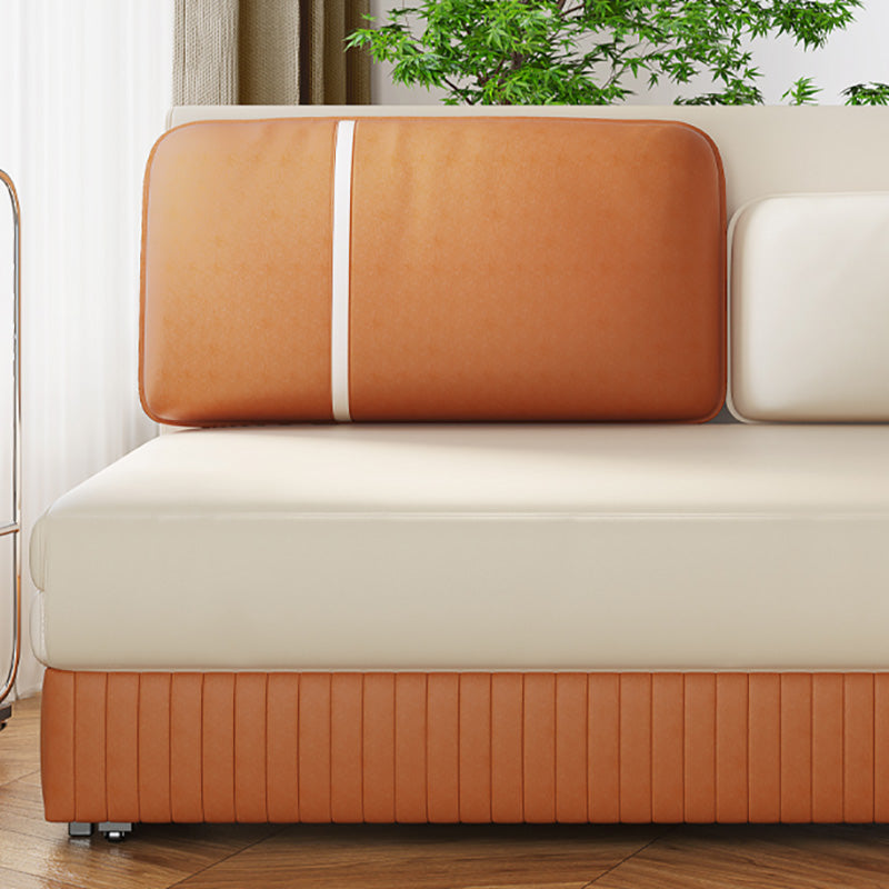 Faux Leather Convertible Sofa Bed Stain Resistant Seating in Beige and Orange Clearhalo 'furn' 'furn_sofas' 'Furniture' 'Living Room Furniture' 'Sofa' 'sofas' 6433623
