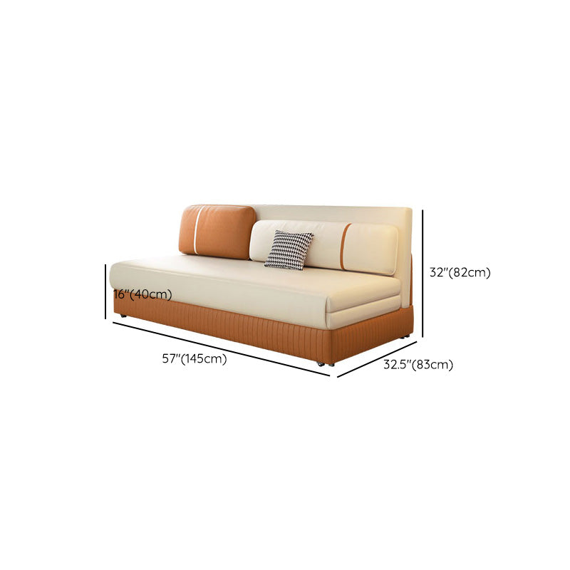 Faux Leather Convertible Sofa Bed Stain Resistant Seating in Beige and Orange Clearhalo 'furn' 'furn_sofas' 'Furniture' 'Living Room Furniture' 'Sofa' 'sofas' 6433625