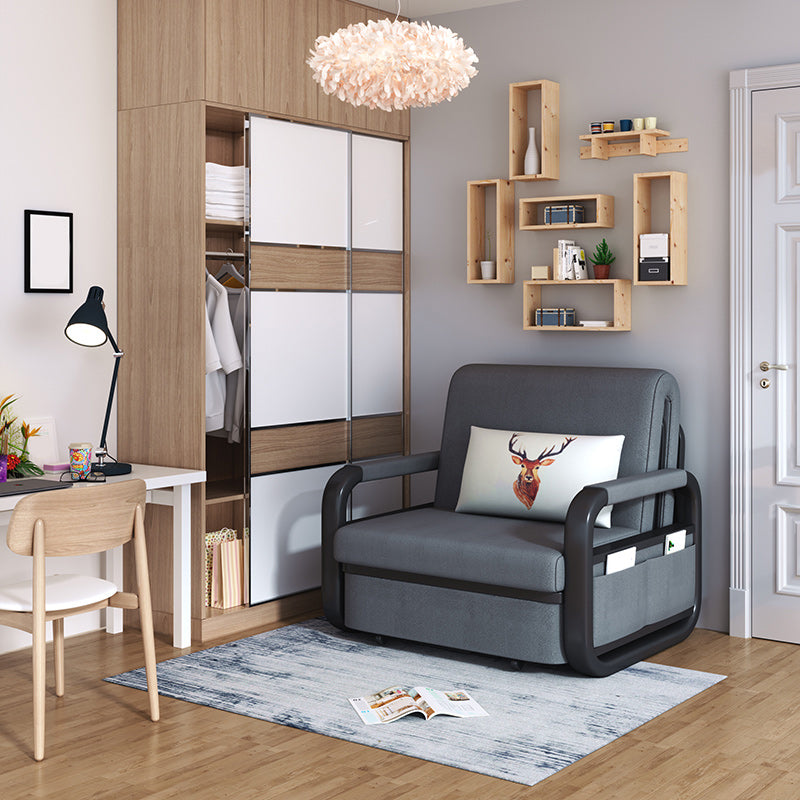 Gray Pillow Included Sofa Futon Square Arm Cushion Back Convertible Sofa Clearhalo 'furn' 'furn_futons' 'Furniture' 'Futons & Daybeds' 'Futons' 'Living Room Furniture' 6433644