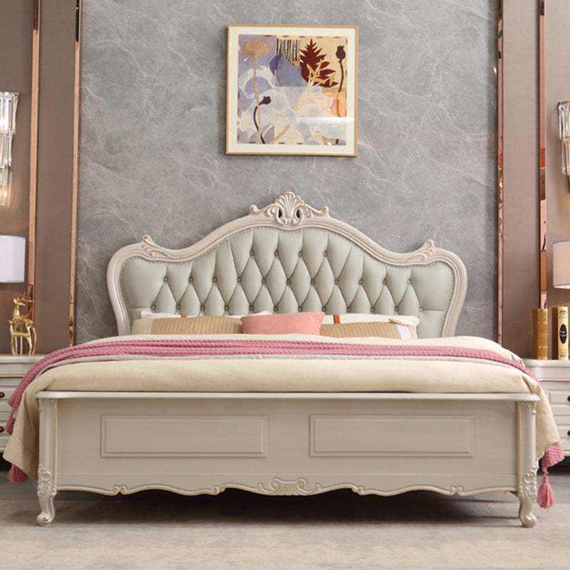 Victorian Style Wood Bed Frame Upholstered Tufted Standard Bed with Nailhead California King White Clearhalo 'Bedroom Furniture' 'Beds' 'furn' 'furn_beds' 'Furniture' 6433858