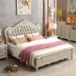 Victorian Style Wood Bed Frame Upholstered Tufted Standard Bed with Nailhead King White Clearhalo 'Bedroom Furniture' 'Beds' 'furn' 'furn_beds' 'Furniture' 6433859