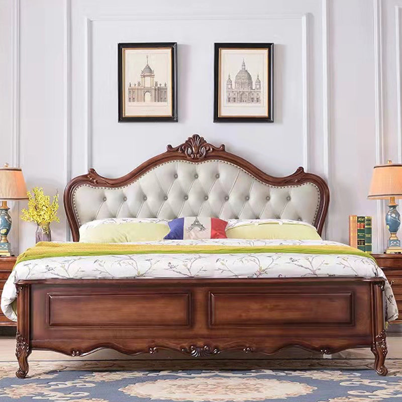 Victorian Style Wood Bed Frame Upholstered Tufted Standard Bed with Nailhead Coffee Clearhalo 'Bedroom Furniture' 'Beds' 'furn' 'furn_beds' 'Furniture' 6433861