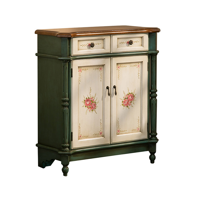 33.07" Tall Wood 2 - Drawer Cabinet 2 Door Accent Cabinet - Wood White Green Clearhalo 'Cabinets & Chests' 'cabinets_chests' 'furn' 'furn_cabinets_chests' 'Furniture' 'Living Room Furniture' 6433871