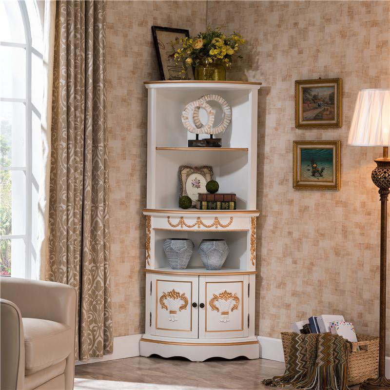 Triangular Wood Accent Cabinet Industrial 2 - Door Accent Cabinet White-Gold Clearhalo 'Cabinets & Chests' 'cabinets_chests' 'furn' 'furn_cabinets_chests' 'Furniture' 'Living Room Furniture' 6433900