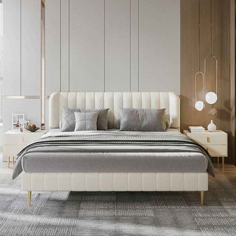 Echt lederen gestoffeerd bedframe crème crème low wingback bed