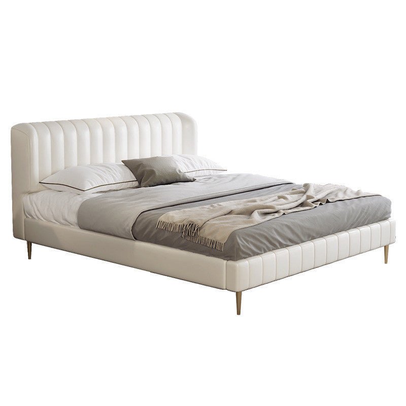 Echt lederen gestoffeerd bedframe crème crème low wingback bed