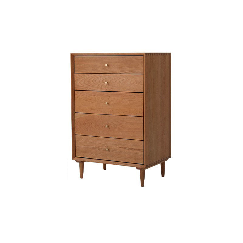 Contemporary Chest 5 - Drawer Solid Wood Knobs Straight Legs Accent Chest Cherry Wood Clearhalo 'Cabinets & Chests' 'cabinets_chests' 'furn' 'furn_cabinets_chests' 'Furniture' 'Living Room Furniture' 6434098