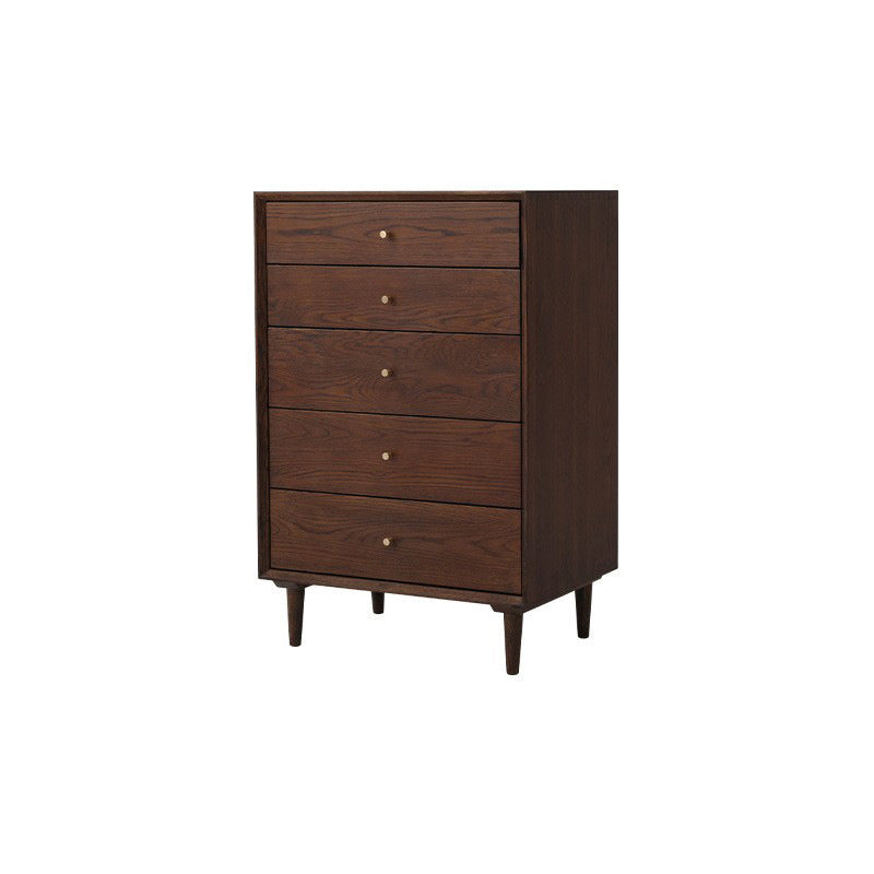 Contemporary Chest 5 - Drawer Solid Wood Knobs Straight Legs Accent Chest Walnut Clearhalo 'Cabinets & Chests' 'cabinets_chests' 'furn' 'furn_cabinets_chests' 'Furniture' 'Living Room Furniture' 6434099