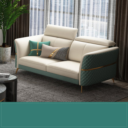 Glam Sectional Sofa White Pillowed Back Leather Cushions Sectional