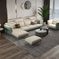 Glam Sectional Sofa White Pillowed Back Leather Cushions Sectional