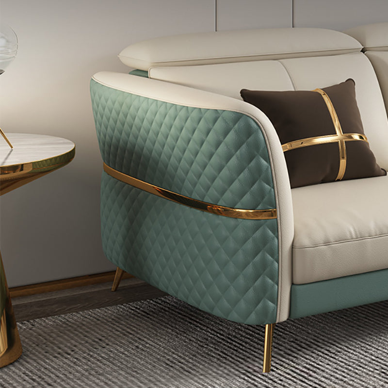 Glam Sectional Sofa White Pillowed Back Leather Cushions Sectional