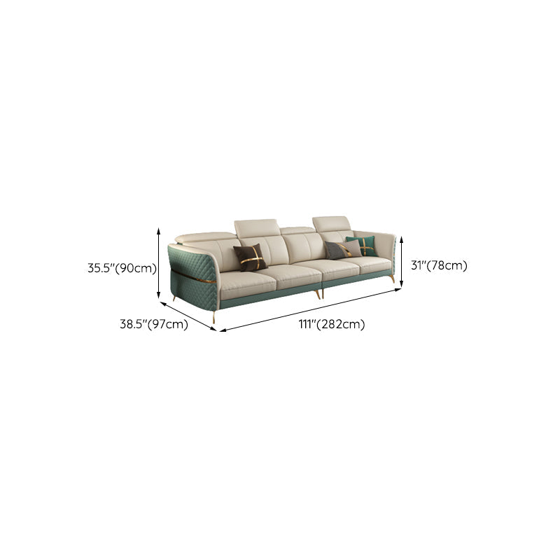 Glam Sectional Sofa White Pillowed Back Leather Cushions Sectional