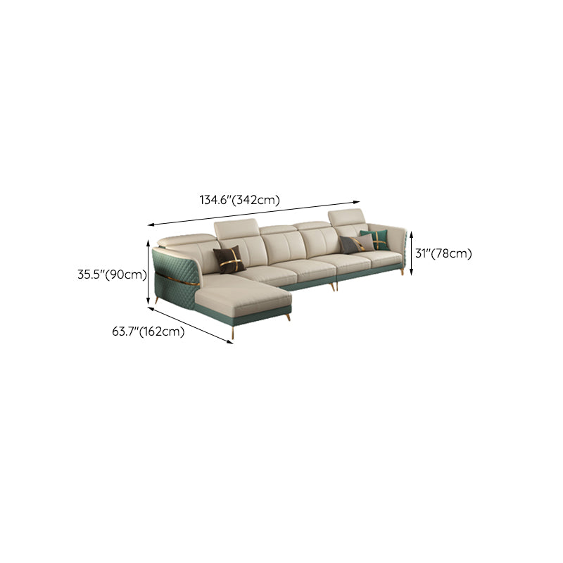 Glam Sectional Sofa White Pillowed Back Leather Cushions Sectional