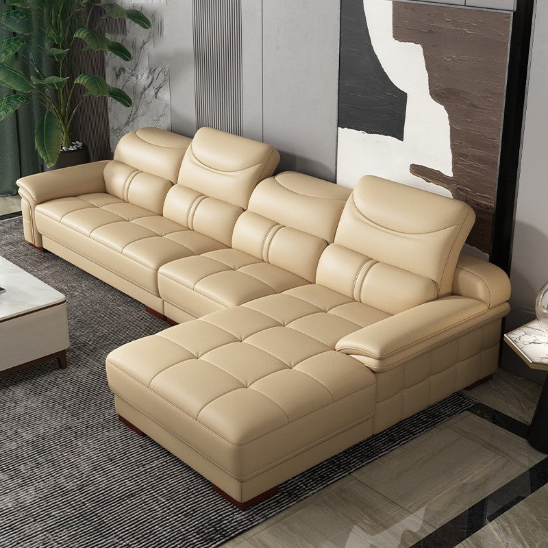 38 "H Hedendaagse sectionele sofa beige leer getuft sectional