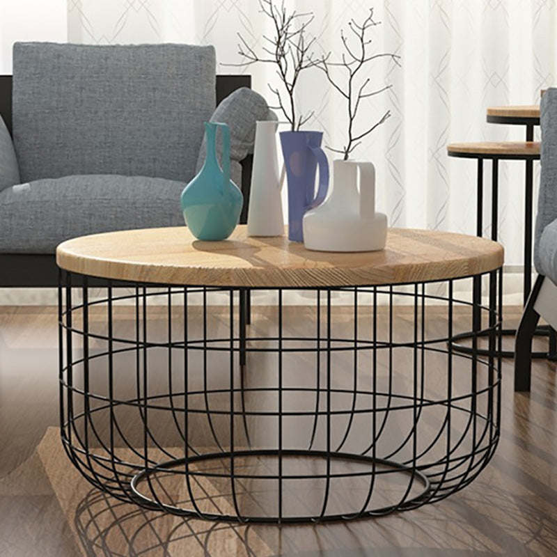 Scandinavian Natural Round Wood Coffee Table Frame Iron Cocktail Table Clearhalo 'Coffee & Accent Tables' 'Coffee Tables' 'coffee_tables' 'furn' 'furn_coffee_tables' 'Furniture' 'Living Room Furniture' 6434263