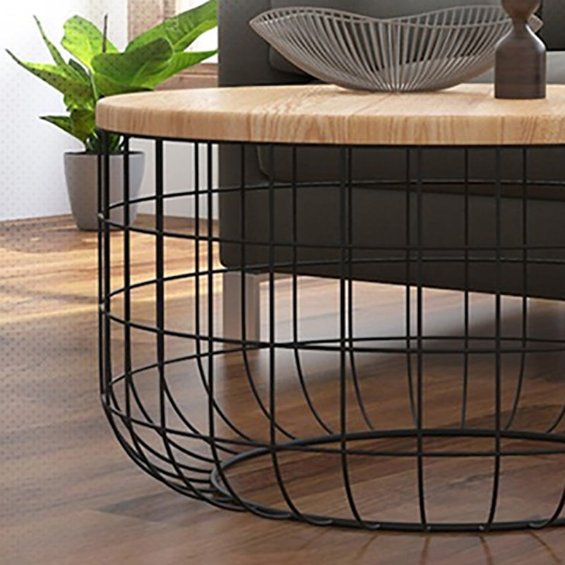 Scandinavian Natural Round Wood Coffee Table Frame Iron Cocktail Table Clearhalo 'Coffee & Accent Tables' 'Coffee Tables' 'coffee_tables' 'furn' 'furn_coffee_tables' 'Furniture' 'Living Room Furniture' 6434268