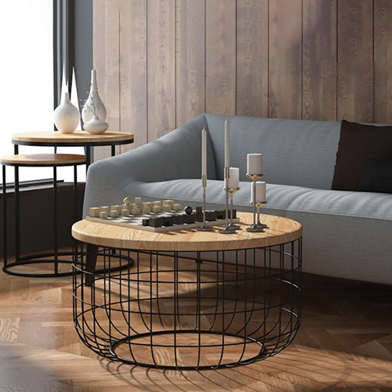 Scandinavian Natural Round Wood Coffee Table Frame Iron Cocktail Table Clearhalo 'Coffee & Accent Tables' 'Coffee Tables' 'coffee_tables' 'furn' 'furn_coffee_tables' 'Furniture' 'Living Room Furniture' 6434270