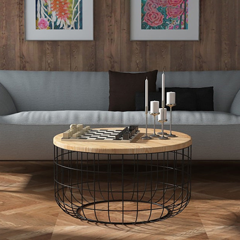 Scandinavian Natural Round Wood Coffee Table Frame Iron Cocktail Table Clearhalo 'Coffee & Accent Tables' 'Coffee Tables' 'coffee_tables' 'furn' 'furn_coffee_tables' 'Furniture' 'Living Room Furniture' 6434271