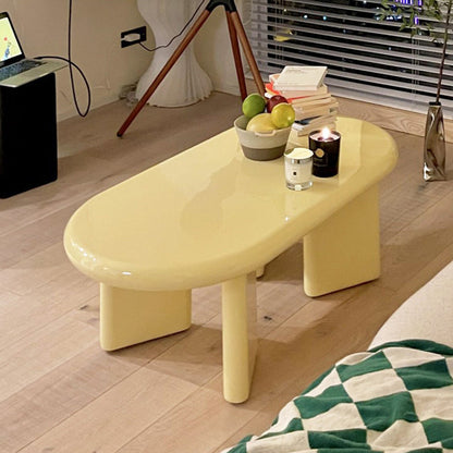 Tavolino da caffè ovale moderno in legno con 4 gambe in bianco/giallo