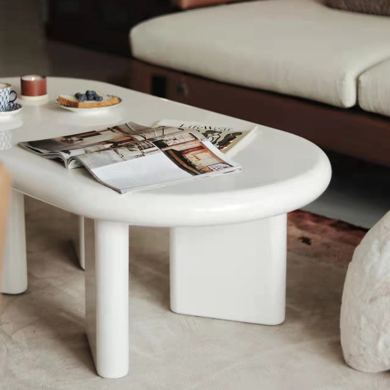 Tavolino da caffè ovale moderno in legno con 4 gambe in bianco/giallo