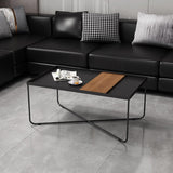 Table basse à jambes croisées table à cocktail de café en fer noir avec plateau de plateau