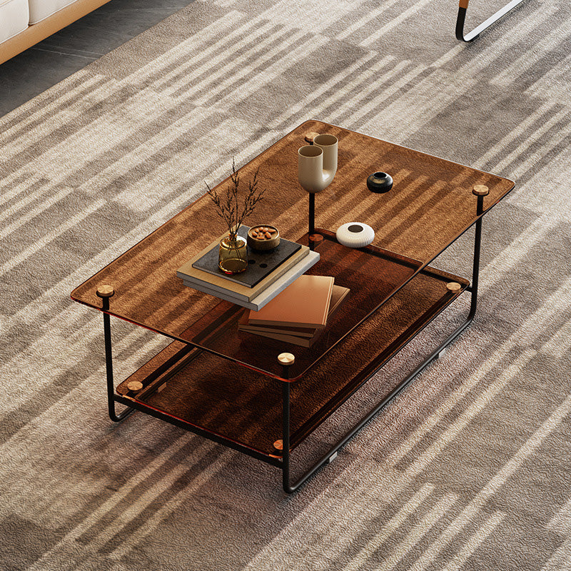 17.7"H Rectangle Glass Coffee Table Metal Sled Base Cocktail Table with Shelf Clearhalo 'Coffee & Accent Tables' 'Coffee Tables' 'coffee_tables' 'furn' 'furn_coffee_tables' 'Furniture' 'Living Room Furniture' 6434343