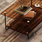 17.7"H Rectangle Glass Coffee Table Metal Sled Base Cocktail Table with Shelf Clearhalo 'Coffee & Accent Tables' 'Coffee Tables' 'coffee_tables' 'furn' 'furn_coffee_tables' 'Furniture' 'Living Room Furniture' 6434347