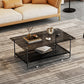 17.7"H Rectangle Glass Coffee Table Metal Sled Base Cocktail Table with Shelf Clearhalo 'Coffee & Accent Tables' 'Coffee Tables' 'coffee_tables' 'furn' 'furn_coffee_tables' 'Furniture' 'Living Room Furniture' 6434351