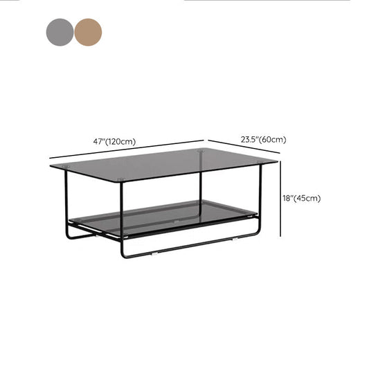 17,7 "H tavolino in vetro rettangolare tavolino da cocktail in metallo con scaffale