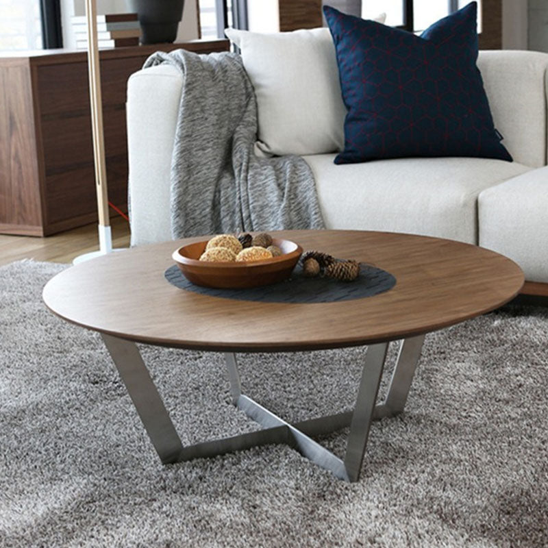 Cross Legs 1 Einzel-Couchtisch in Braun, runder skandinavischer Cocktailtisch aus massivem Holz
