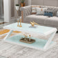 17.7"H Rectangle Glass Coffee Table Steel Abstract Base Cocktail Table with Shelf White Clearhalo 'Coffee & Accent Tables' 'Coffee Tables' 'coffee_tables' 'furn' 'furn_coffee_tables' 'Furniture' 'Living Room Furniture' 6434411