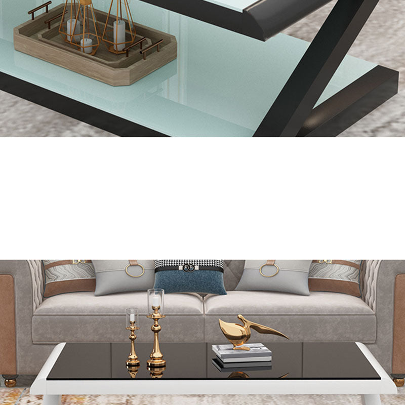 17.7"H Rectangle Glass Coffee Table Steel Abstract Base Cocktail Table with Shelf Clearhalo 'Coffee & Accent Tables' 'Coffee Tables' 'coffee_tables' 'furn' 'furn_coffee_tables' 'Furniture' 'Living Room Furniture' 6434415